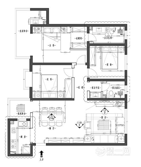 140平米欧式风格三室两厅户型图